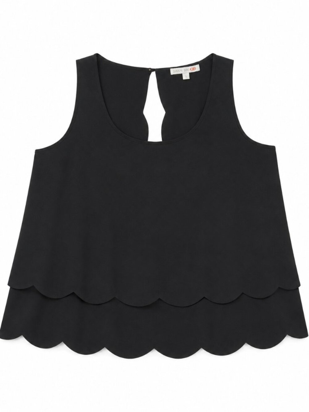 Gianni Bini - Black Crepe Tiered Scallop Hem Tulip Back Sleeveless Blouse - Sz L